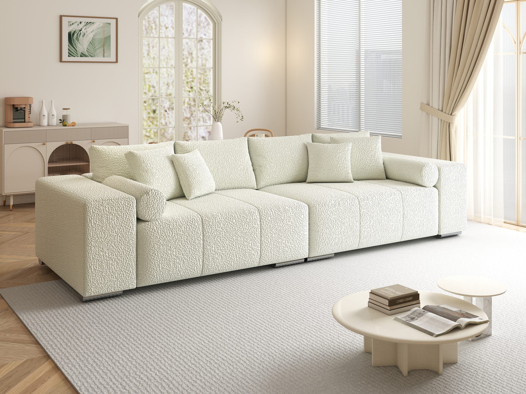 Canapea extensibilă dumonde cu ladă de depozitare si sezut confortabil din spuma high-density, Marbela XXL Jaguar Ivory 1 290x100 cm