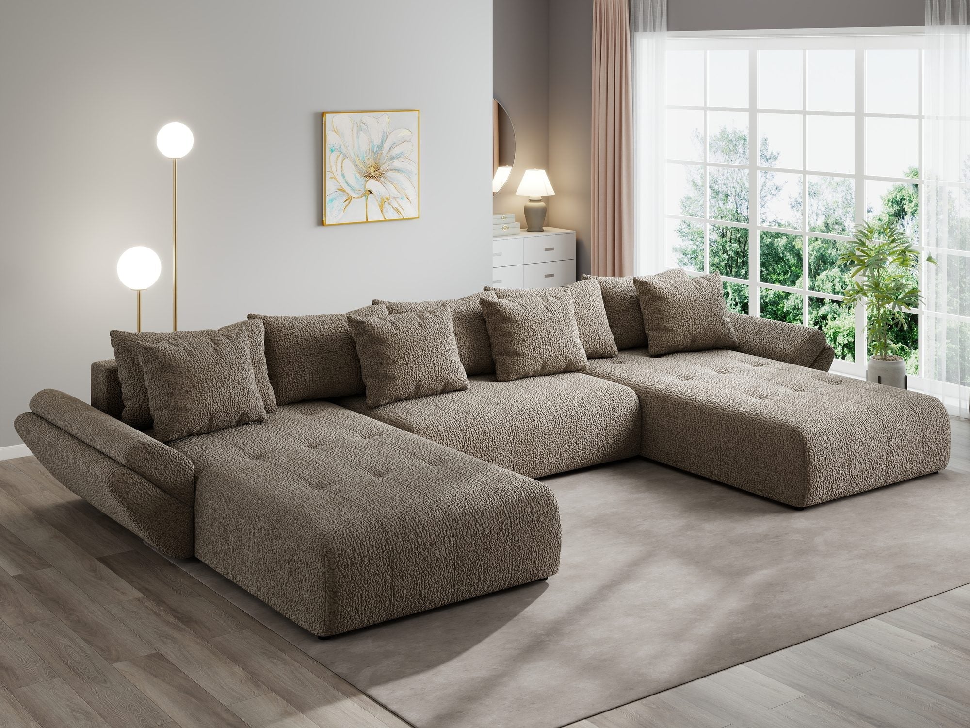 Colțar extensibil dumonde cu ladă de depozitare si sezut confortabil din spuma high-density, Berlin U Jaguar Maro Cappuccino 8 380x180 cm