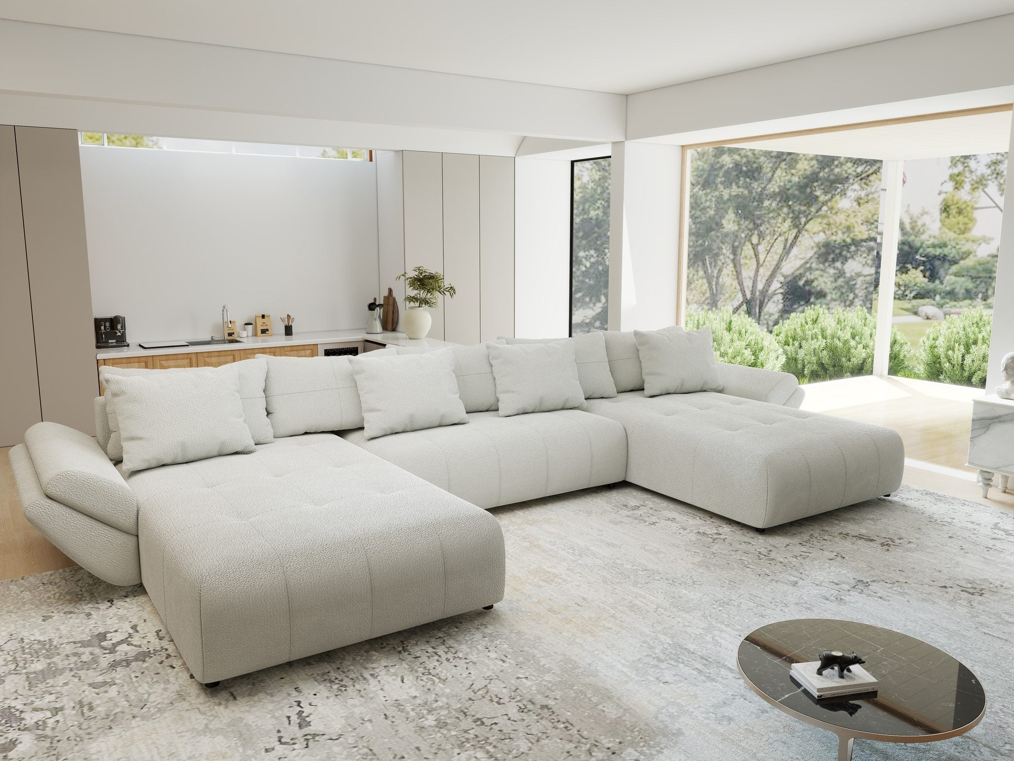 Colțar extensibil dumonde cu ladă de depozitare si sezut confortabil din spuma high-density, Berlin U Vibe Bej 03 380x180 cm