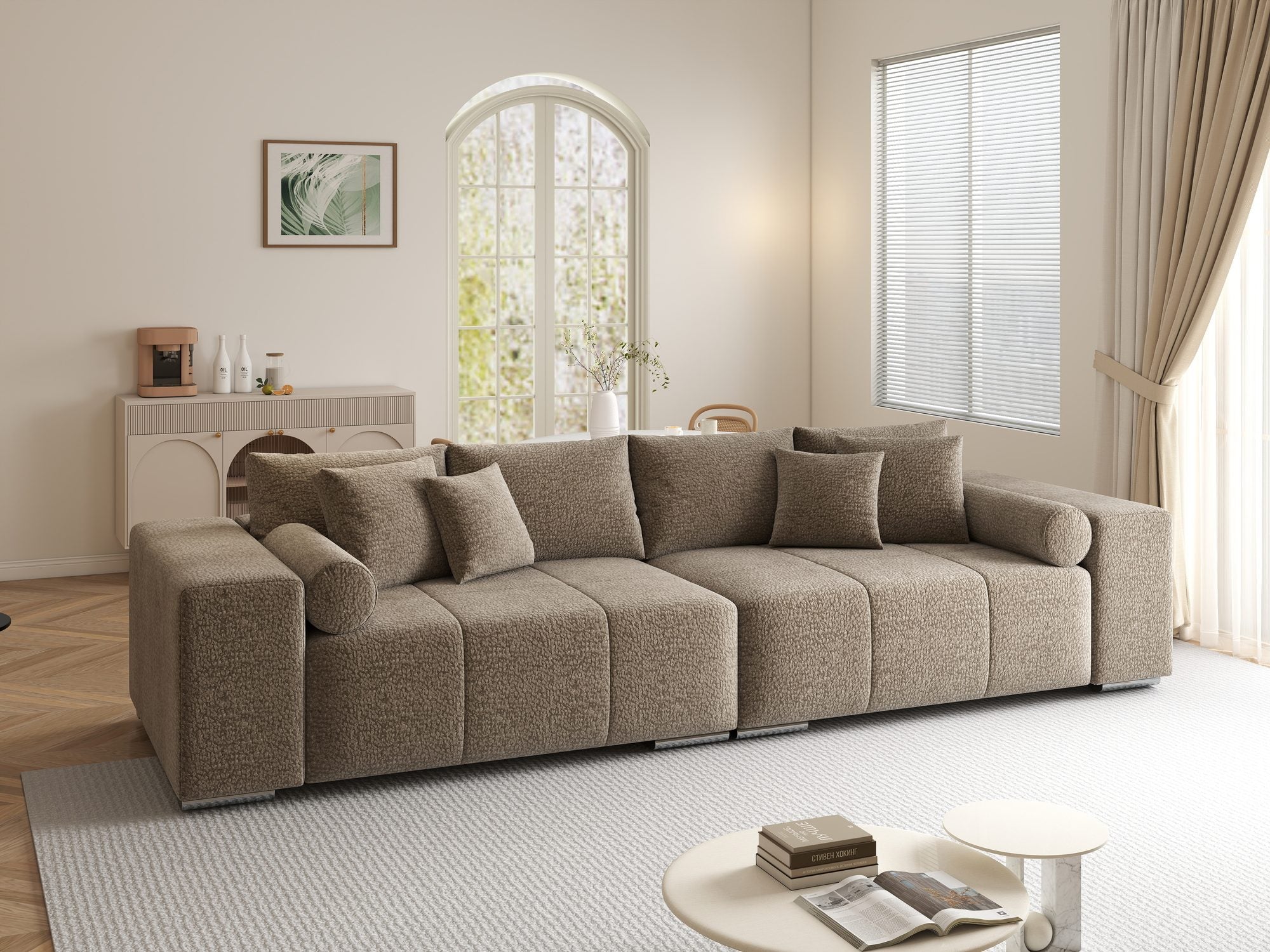 Canapea extensibilă dumonde cu ladă de depozitare si sezut confortabil din spuma high-density, Marbela XXL Jaguar Maro Cappuccino 8 290x100 cm