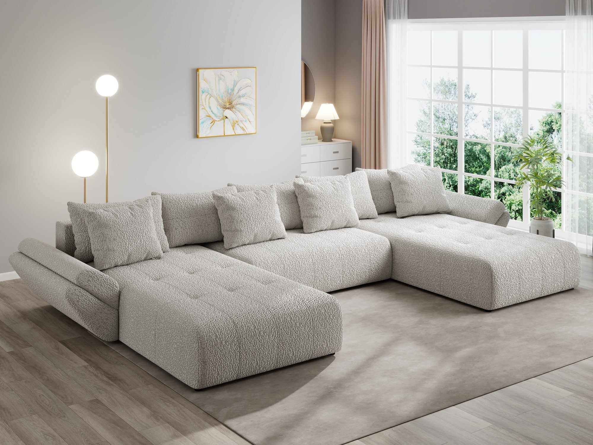 Colțar extensibil dumonde cu ladă de depozitare si sezut confortabil din spuma high-density, Berlin U Jaguar Gri 19 380x180 cm