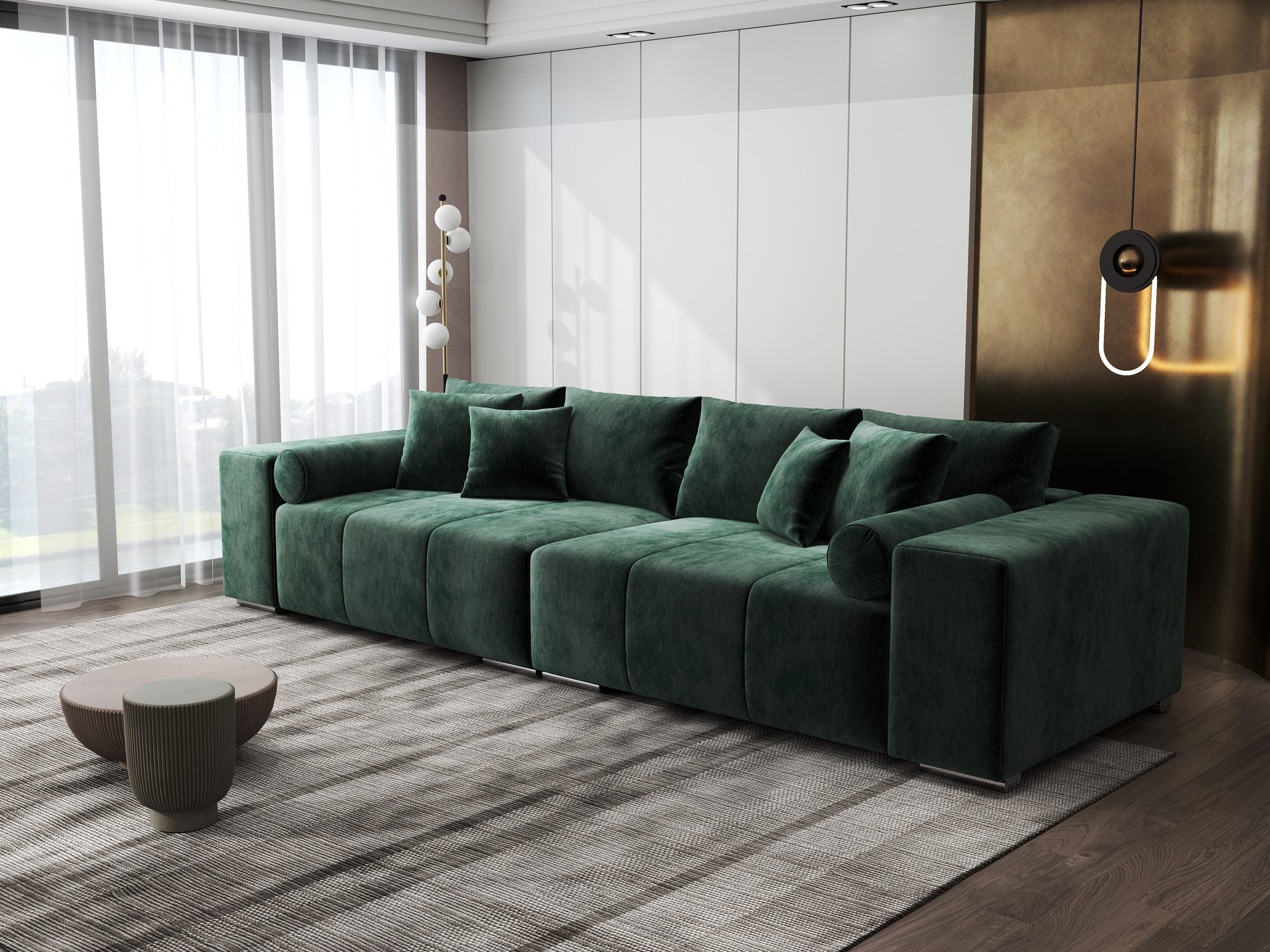 Canapea extensibilă dumonde cu ladă de depozitare si sezut confortabil din spuma high-density, Marbela XXL Monolith Verde 37 290x100 cm