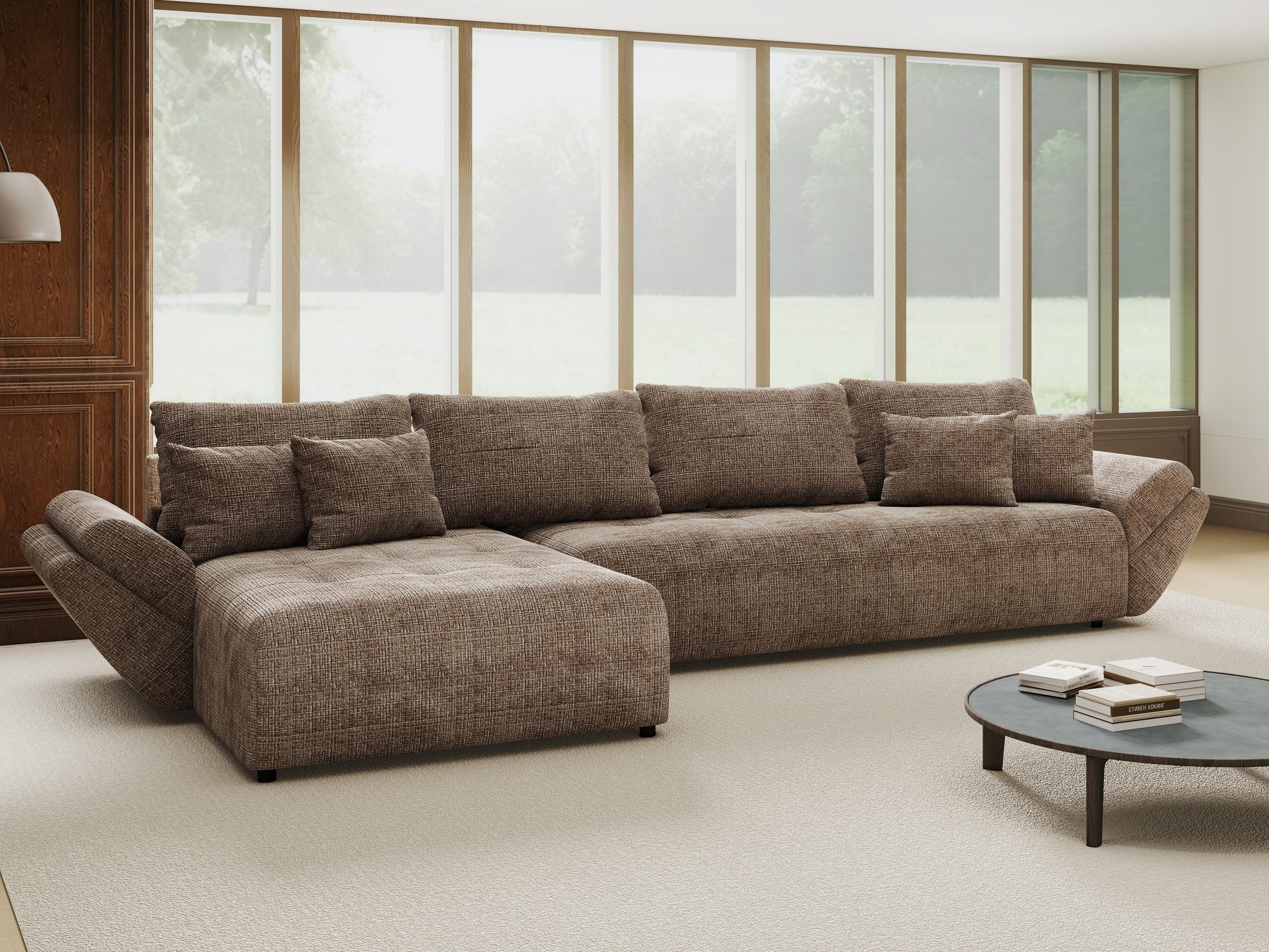 Colțar extensibil dumonde cu ladă de depozitare si sezut confortabil din spuma high-density, Berlin XL Cremona Maro-bej 24 350x185 cm