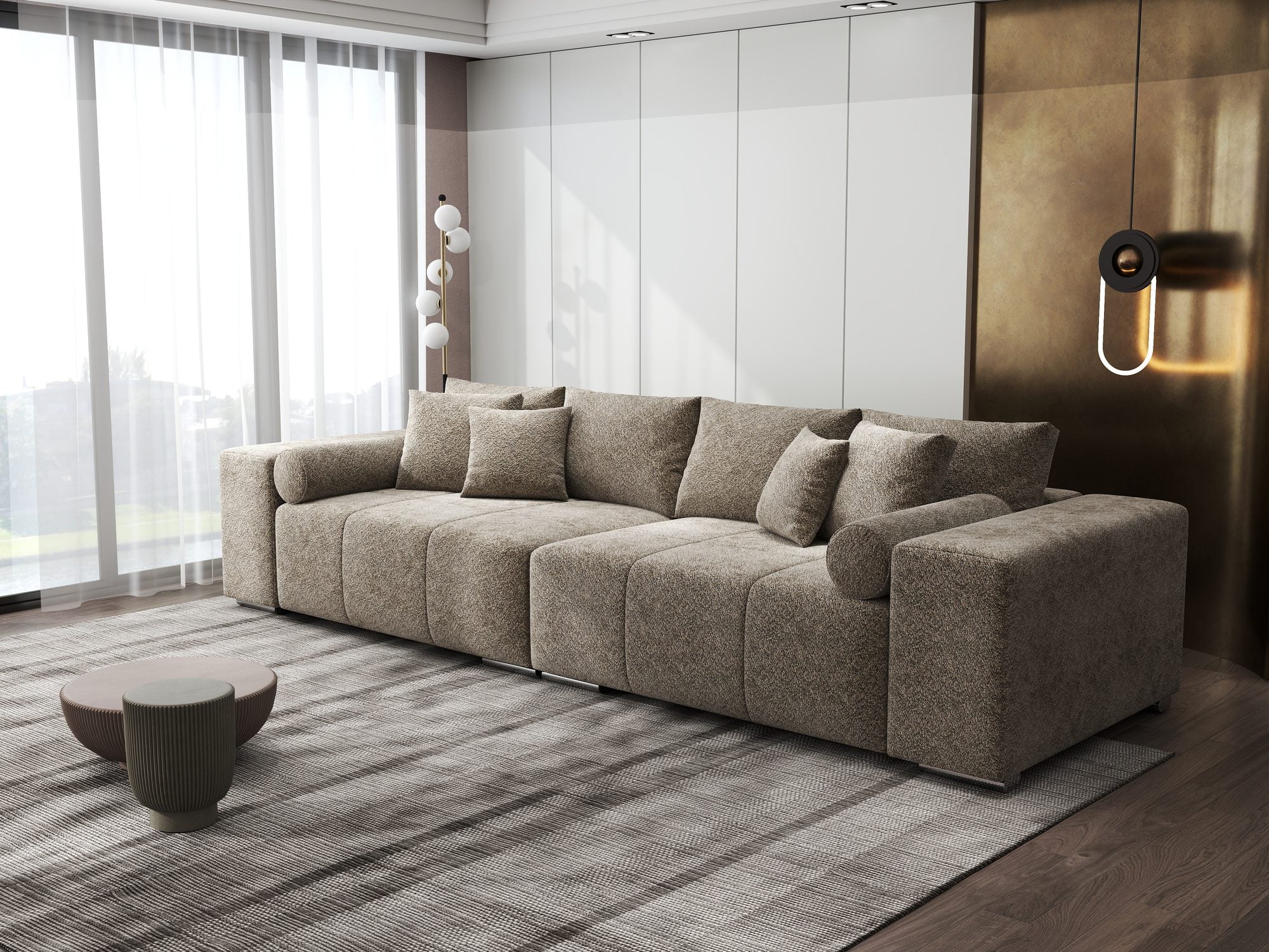 Canapea extensibilă dumonde cu ladă de depozitare si sezut confortabil din spuma high-density, Marbela XXL Arena Bej 4 290x100 cm