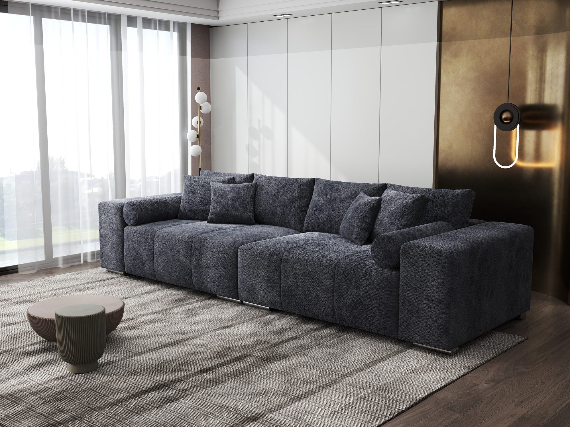Canapea extensibilă dumonde cu ladă de depozitare si sezut confortabil din spuma high-density, Marbela XXL Vibe Gri Antracit 97 290x100 cm