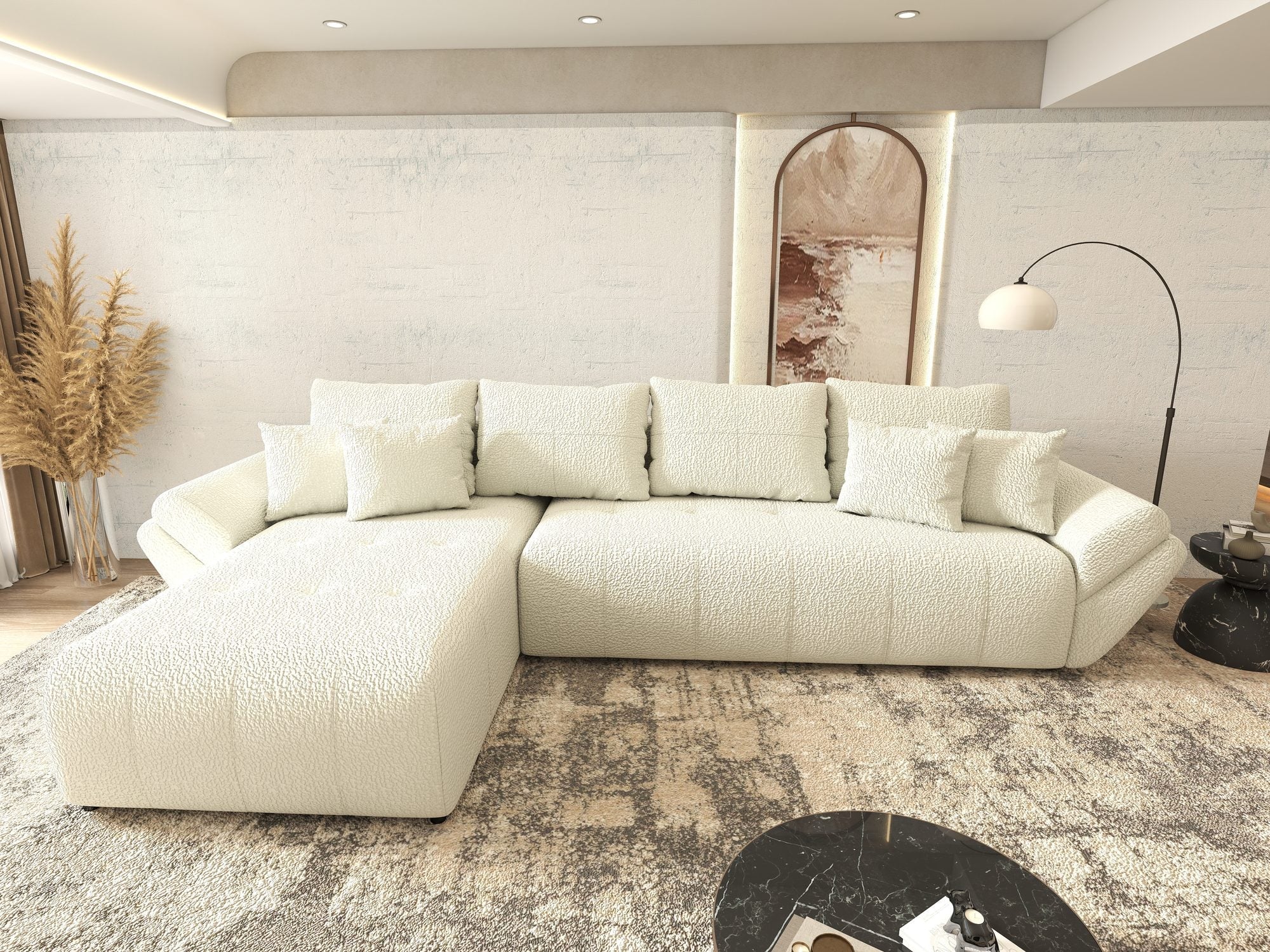 Colțar extensibil dumonde cu ladă de depozitare si sezut confortabil din spuma high-density, Berlin XL Jaguar Ivory 1 350x185 cm