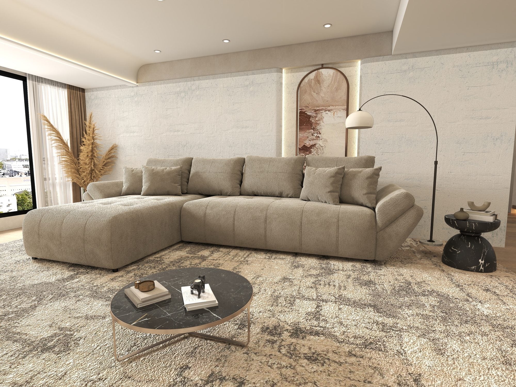 Colțar extensibil dumonde cu ladă de depozitare si sezut confortabil din spuma high-density, Berlin XL Vibe Maro 21 350x185 cm