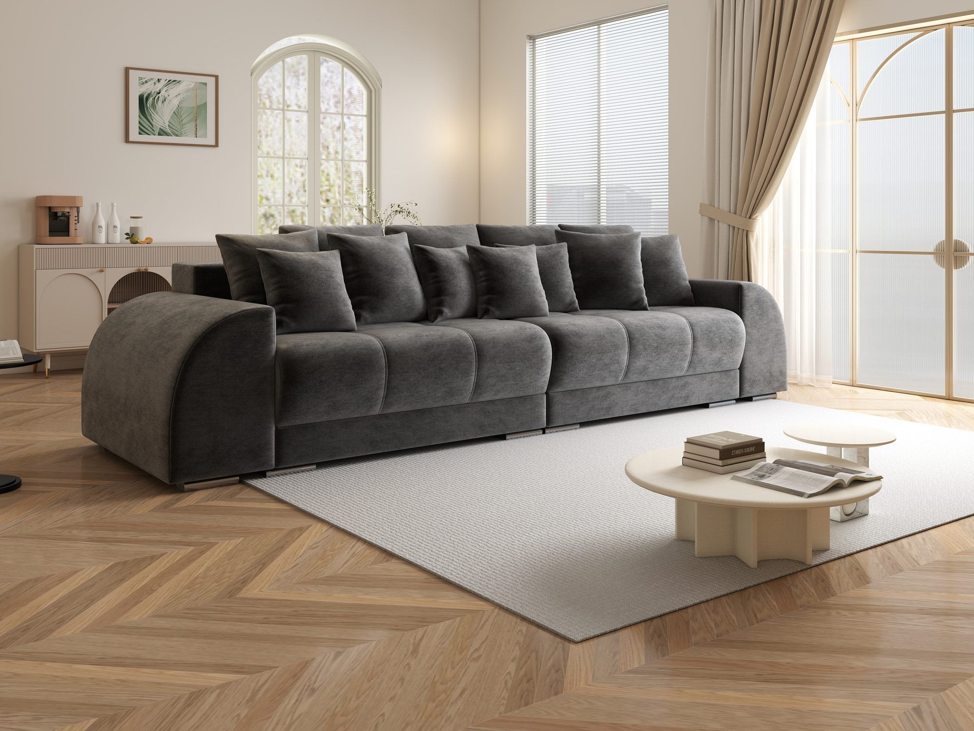 Canapea extensibilă dumonde cu 2 lăzi de depozitare si sezut confortabil din spuma high-density, Verona Monolith Gri Antracit 97 310x100 cm