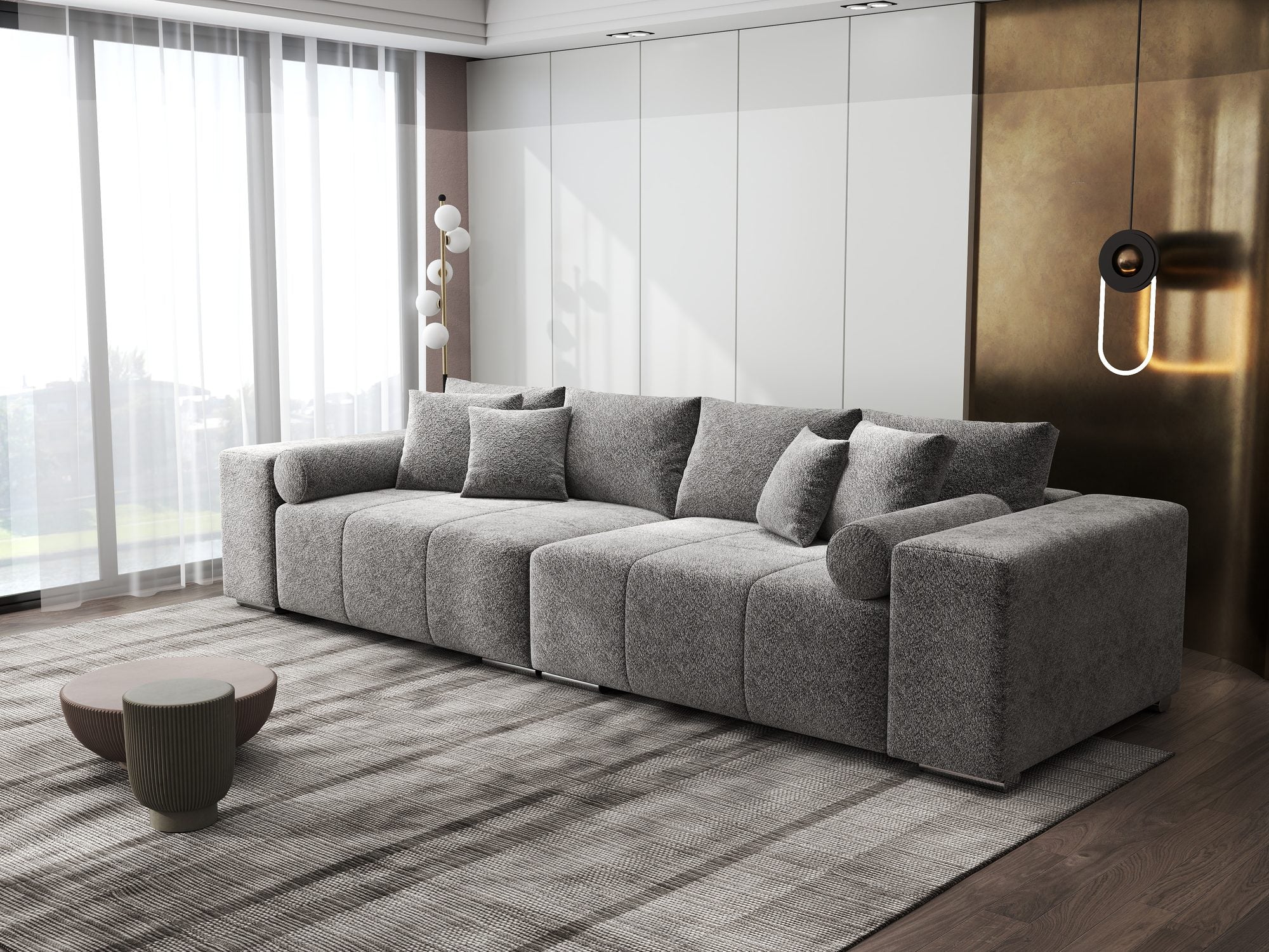 Canapea extensibilă dumonde cu ladă de depozitare si sezut confortabil din spuma high-density, Marbela XXL Arena Gri Grafit 18 290x100 cm