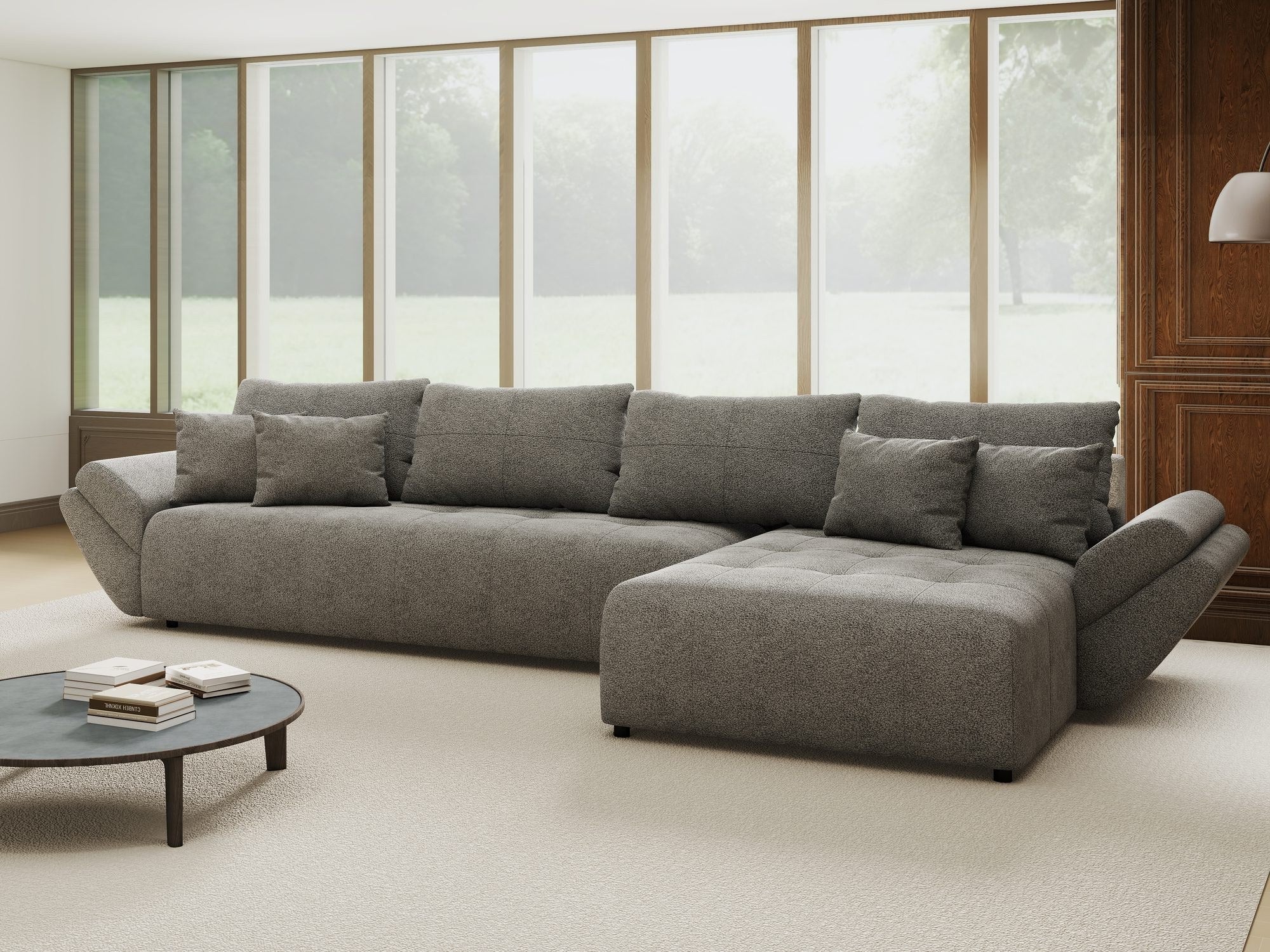 Colțar extensibil dumonde cu ladă de depozitare si sezut confortabil din spuma high-density, Berlin XL Quelle Gri 92 II 350x185 cm