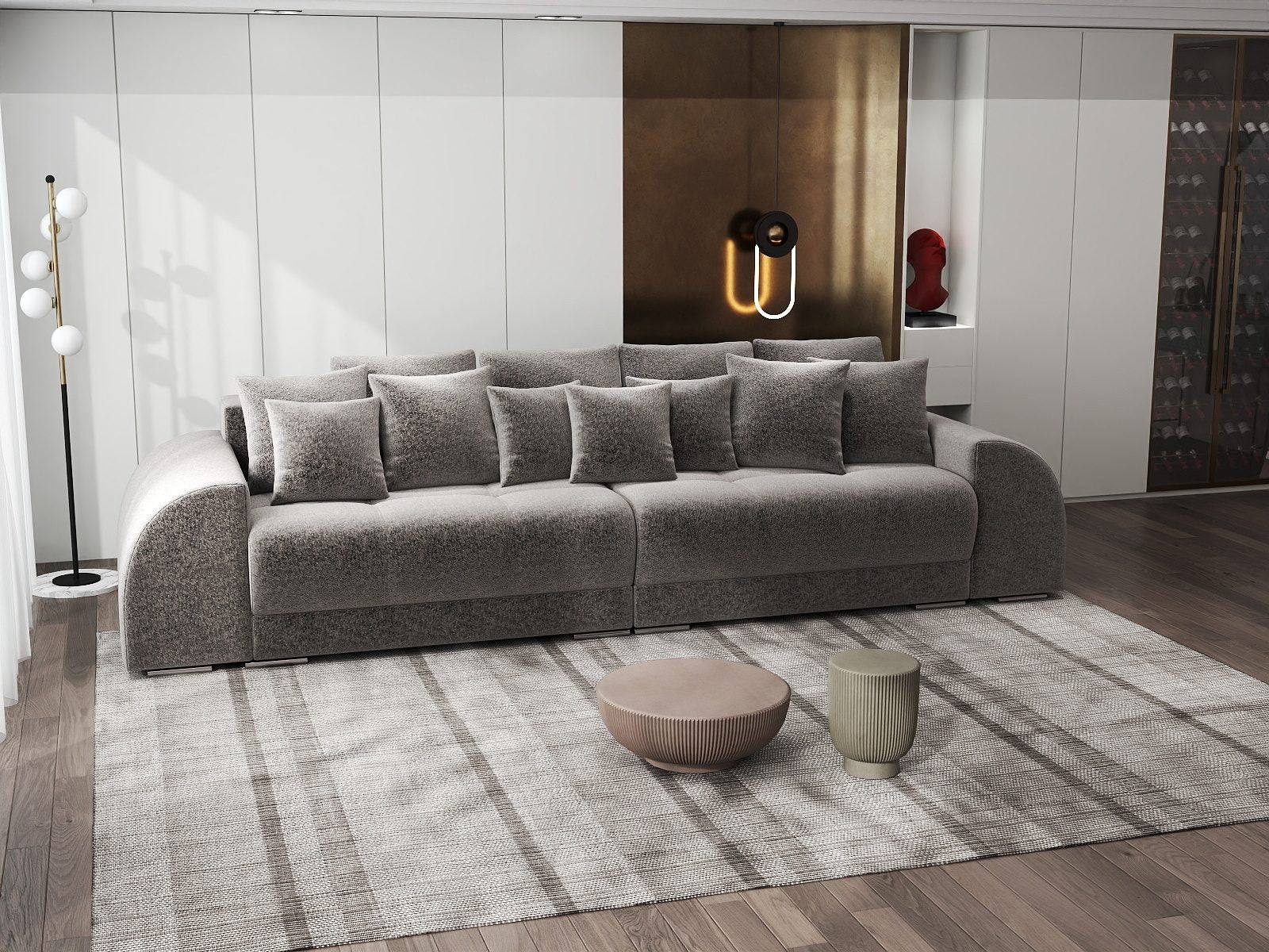 Canapea extensibilă dumonde cu 2 lăzi de depozitare si sezut confortabil din spuma high-density, Verona Monte Gri 16 310x100 cm