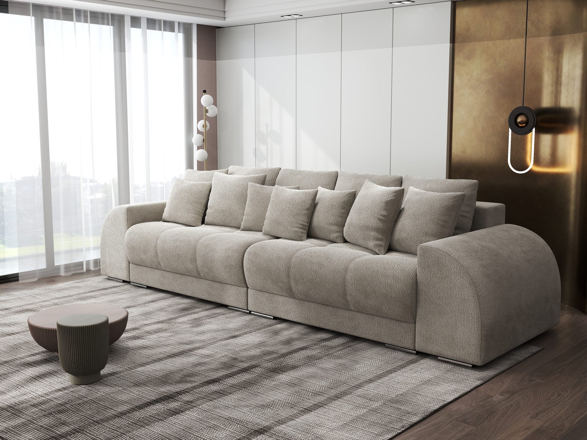 Canapea extensibilă dumonde cu 2 lăzi de depozitare si sezut confortabil din spuma high-density, Verona Vibe Bej 06 310x100 cm