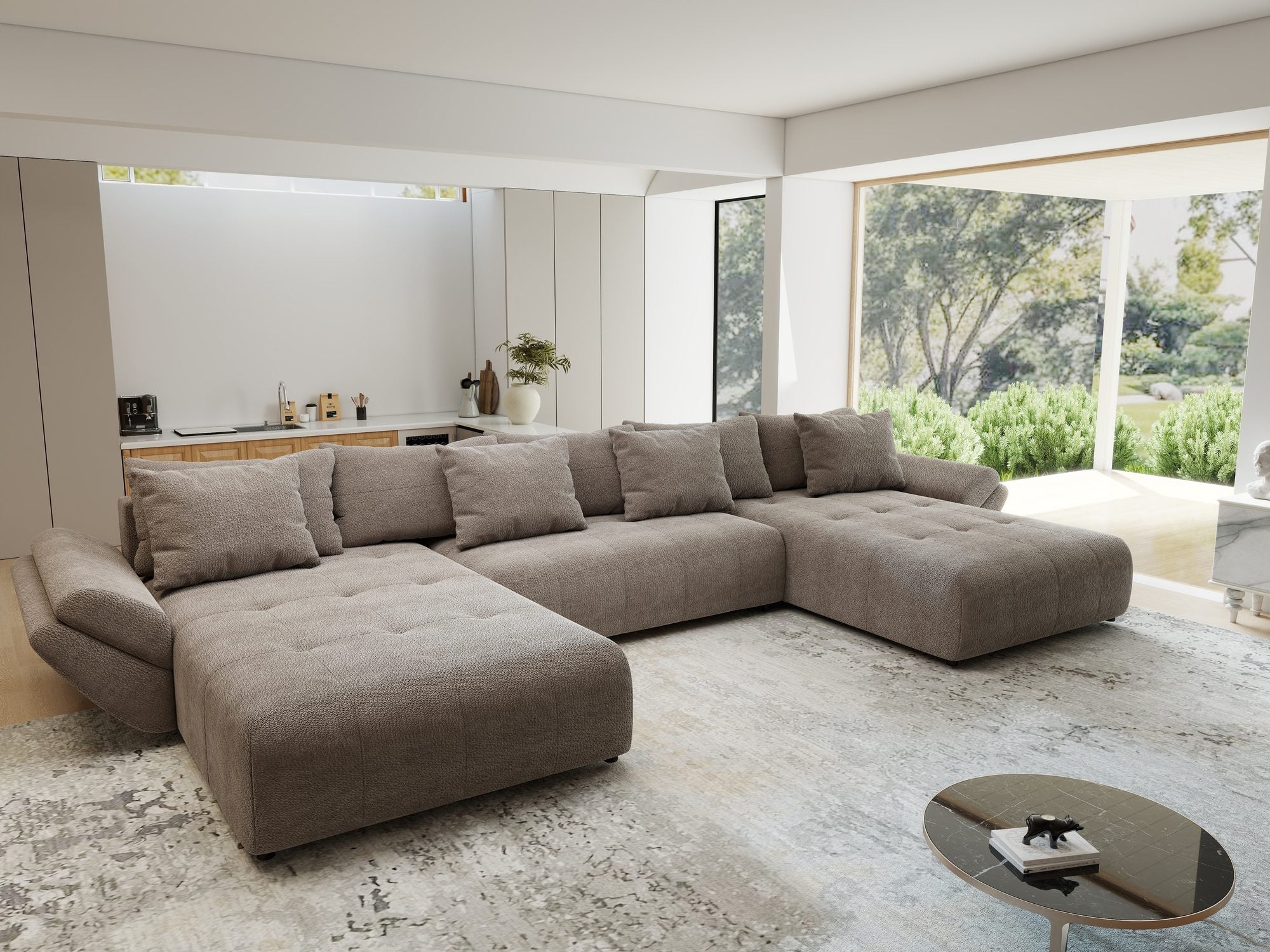 Colțar extensibil dumonde cu ladă de depozitare si sezut confortabil din spuma high-density, Berlin U Vibe Maro 21 380x180 cm