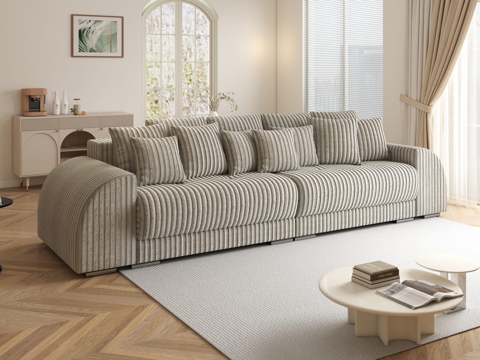 Canapea extensibilă dumonde cu 2 lăzi de depozitare si sezut confortabil din spuma high-density, Verona Tilia Gri- Bej 11 310x100 cm