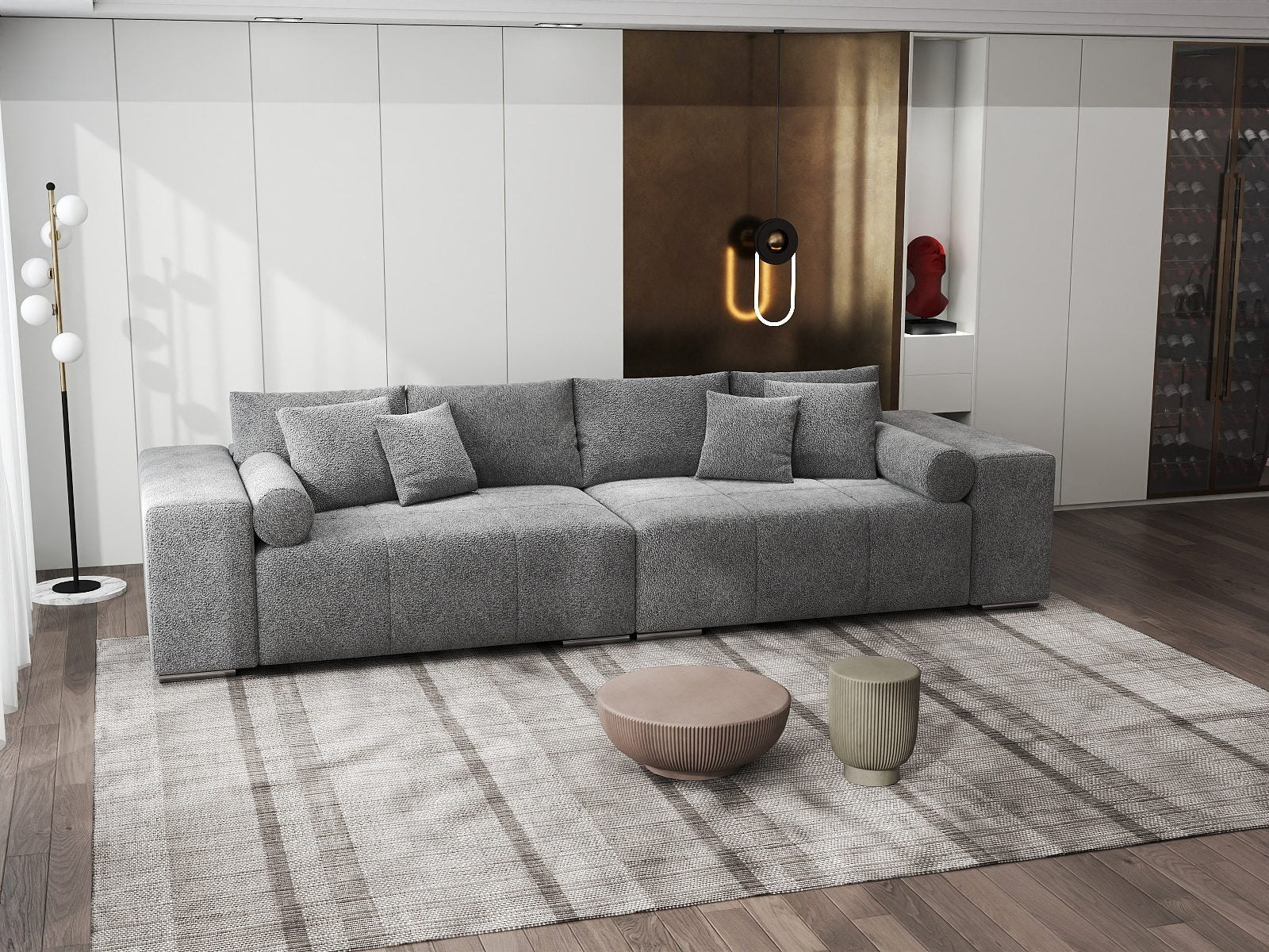 Canapea extensibilă dumonde cu ladă de depozitare si sezut confortabil din spuma high-density, Marbela XXL Quelle Gri 92 290x100 cm