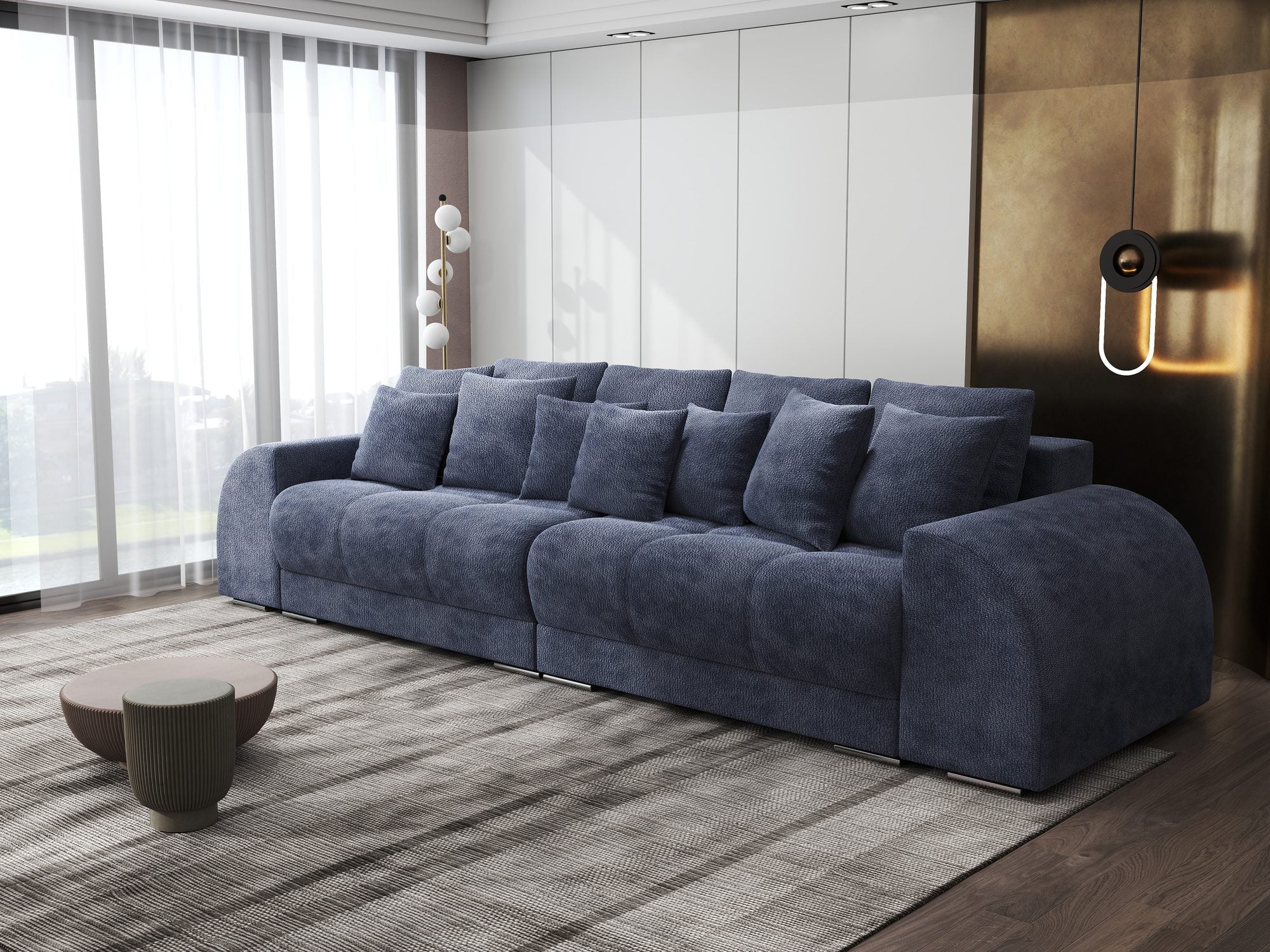 Canapea extensibilă dumonde cu 2 lăzi de depozitare si sezut confortabil din spuma high-density, Verona Vibe Albastru 79 310x100 cm