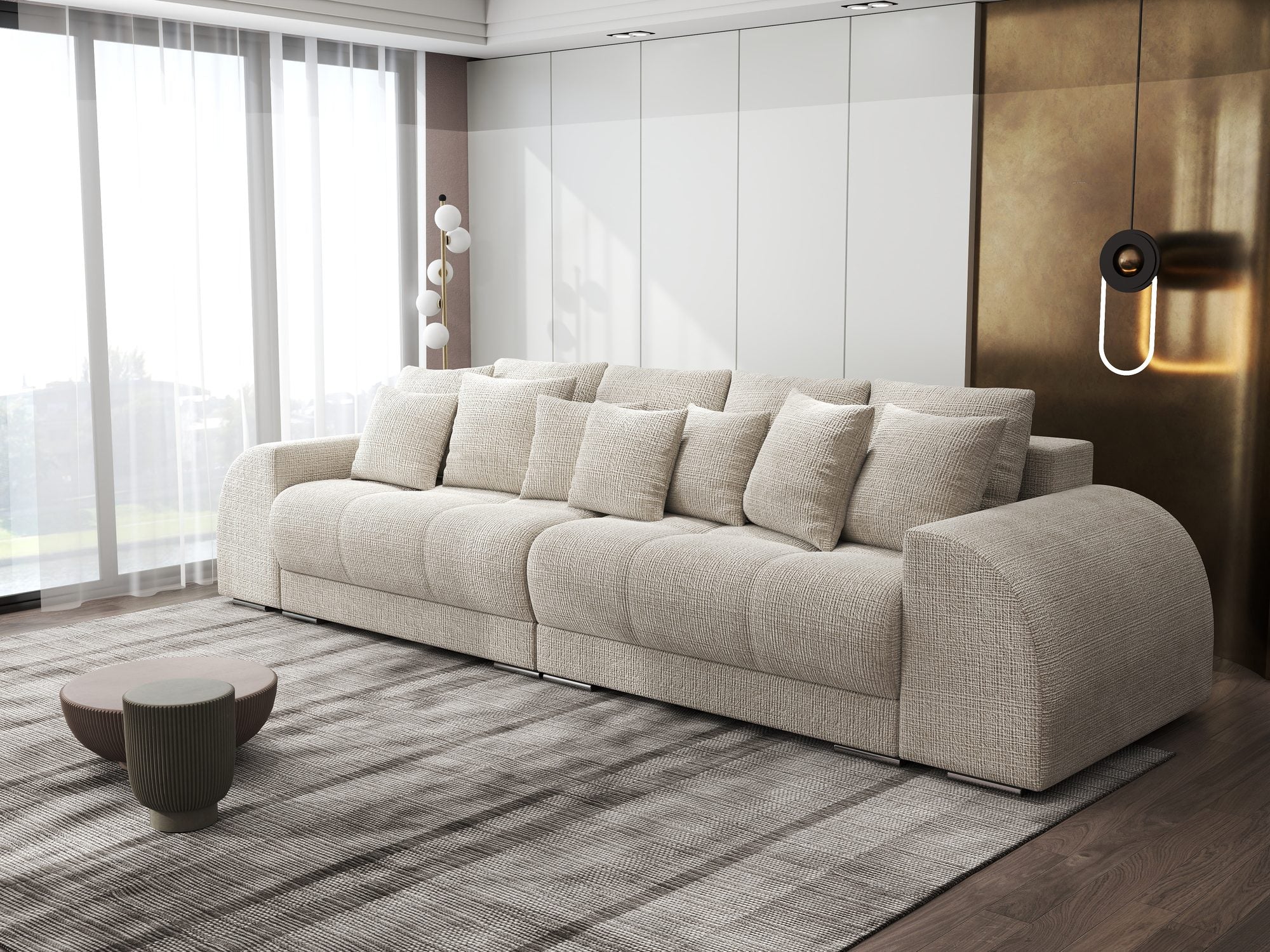 Canapea extensibilă dumonde cu 2 lăzi de depozitare si sezut confortabil din spuma high-density, Verona Cremona Gri Deschis 02 310x100 cm