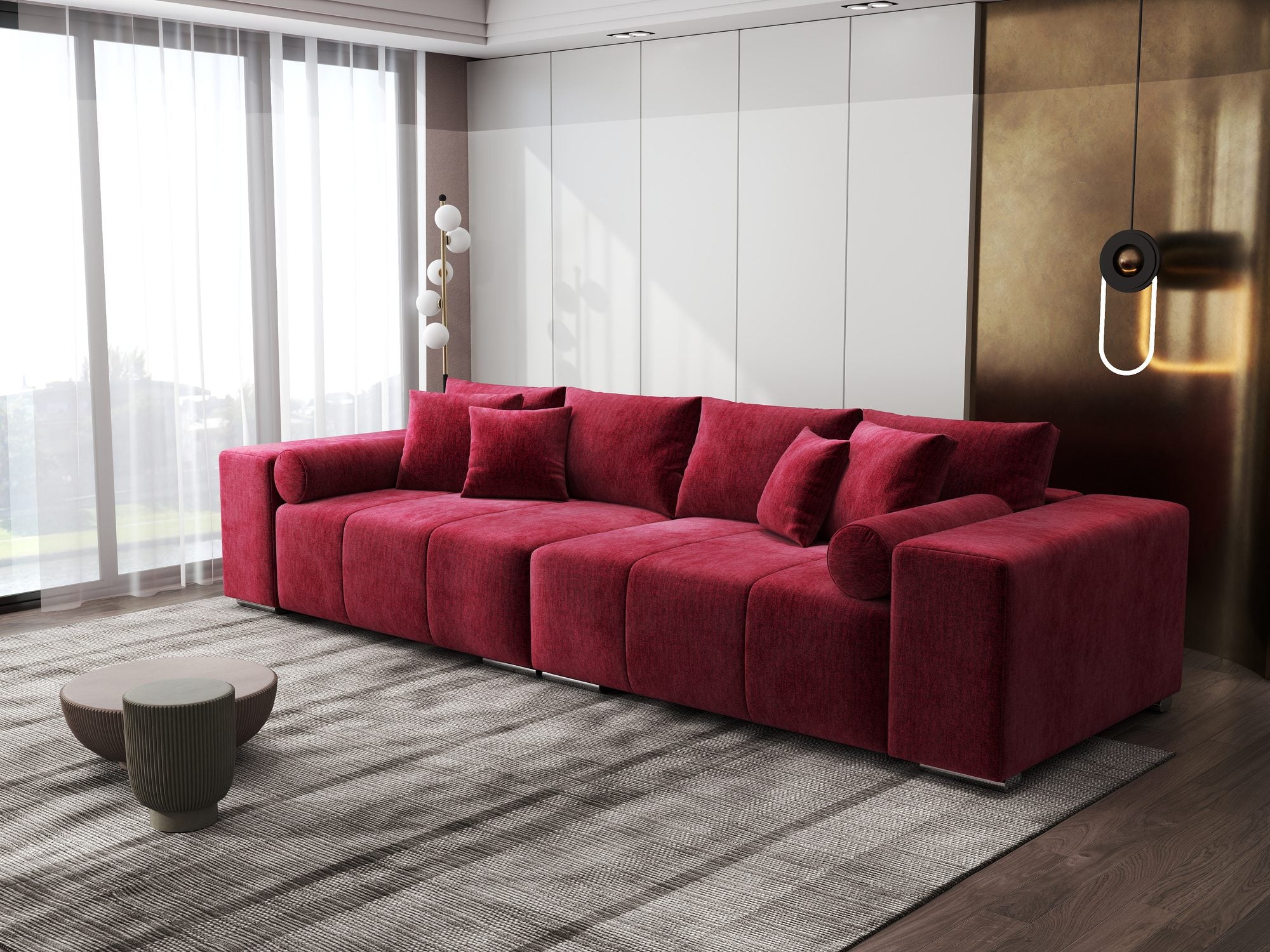 Canapea extensibilă dumonde cu ladă de depozitare si sezut confortabil din spuma high-density, Marbela XXL Monolith Rosu 59 290x100 cm