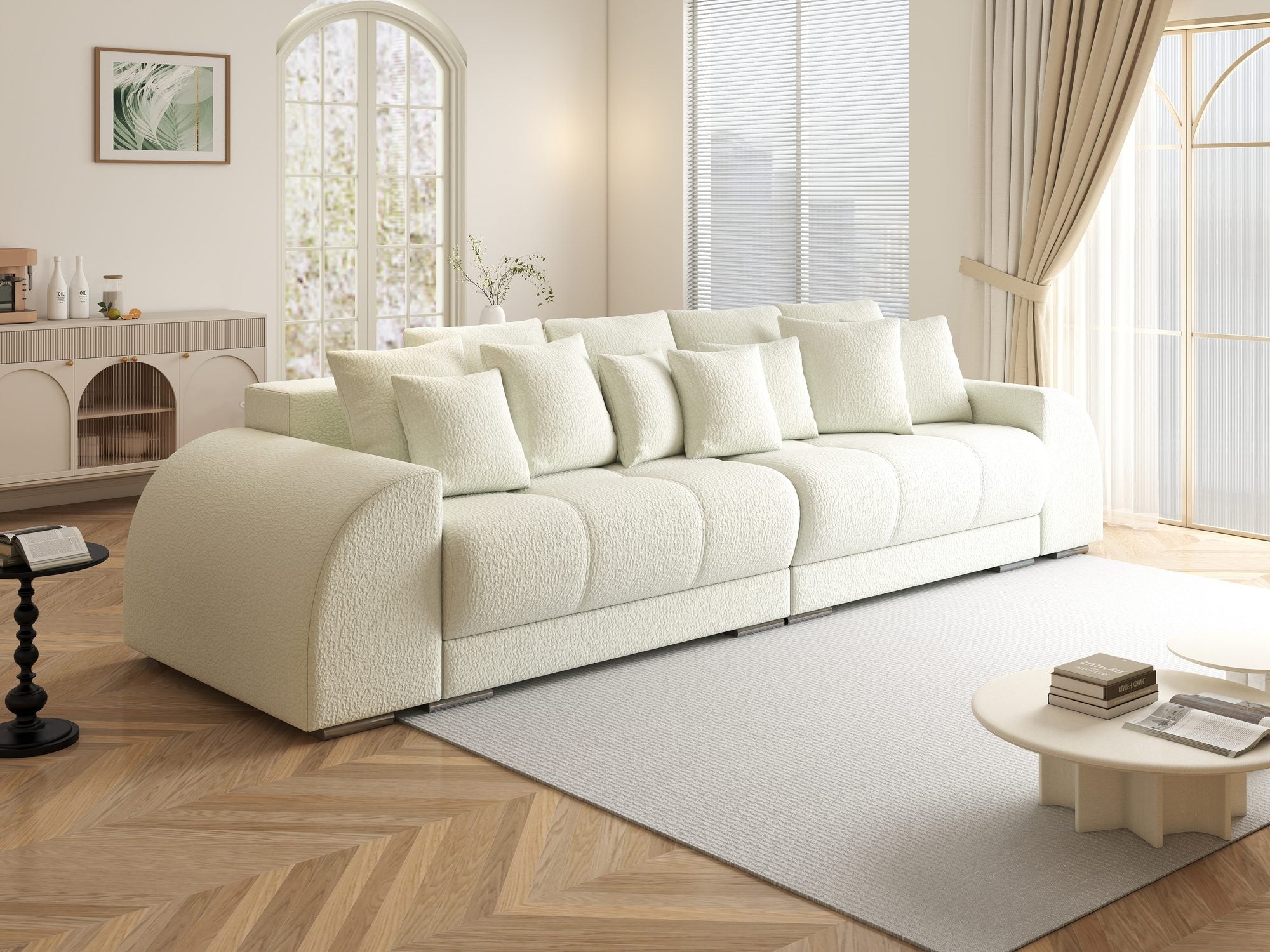 Canapea extensibilă dumonde cu 2 lăzi de depozitare si sezut confortabil din spuma high-density, Verona Jaguar Ivory 1 310x100 cm