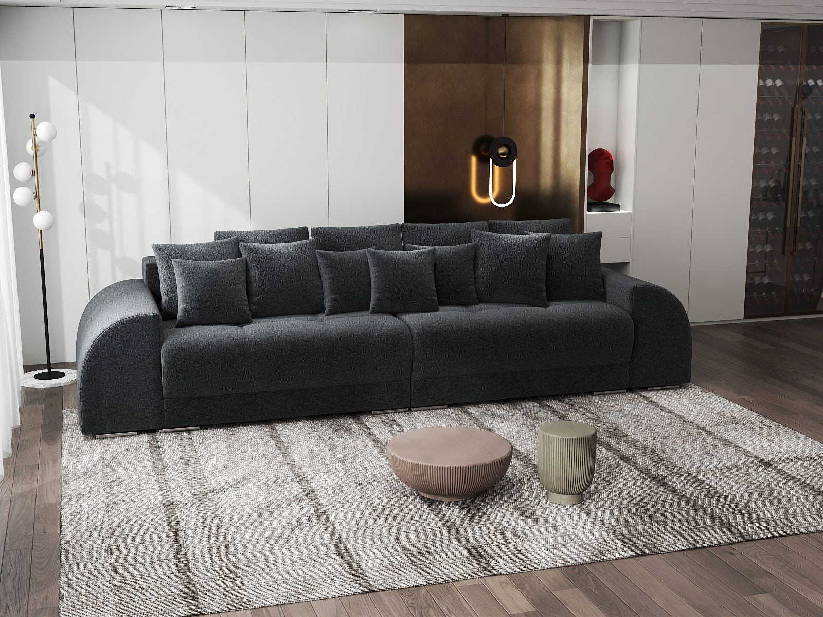 Canapea extensibilă dumonde cu 2 lăzi de depozitare si sezut confortabil din spuma high-density, Verona Monte Negru 99 310x100 cm