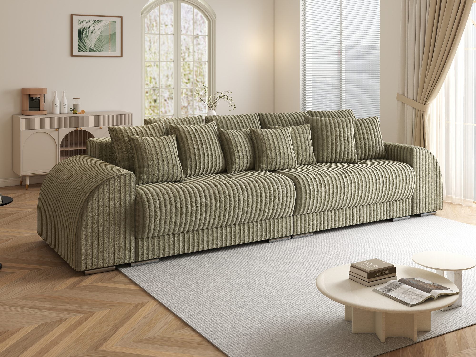 Canapea extensibilă dumonde cu 2 lăzi de depozitare si sezut confortabil din spuma high-density, Verona Tilia Verde Olive 37 310x100 cm
