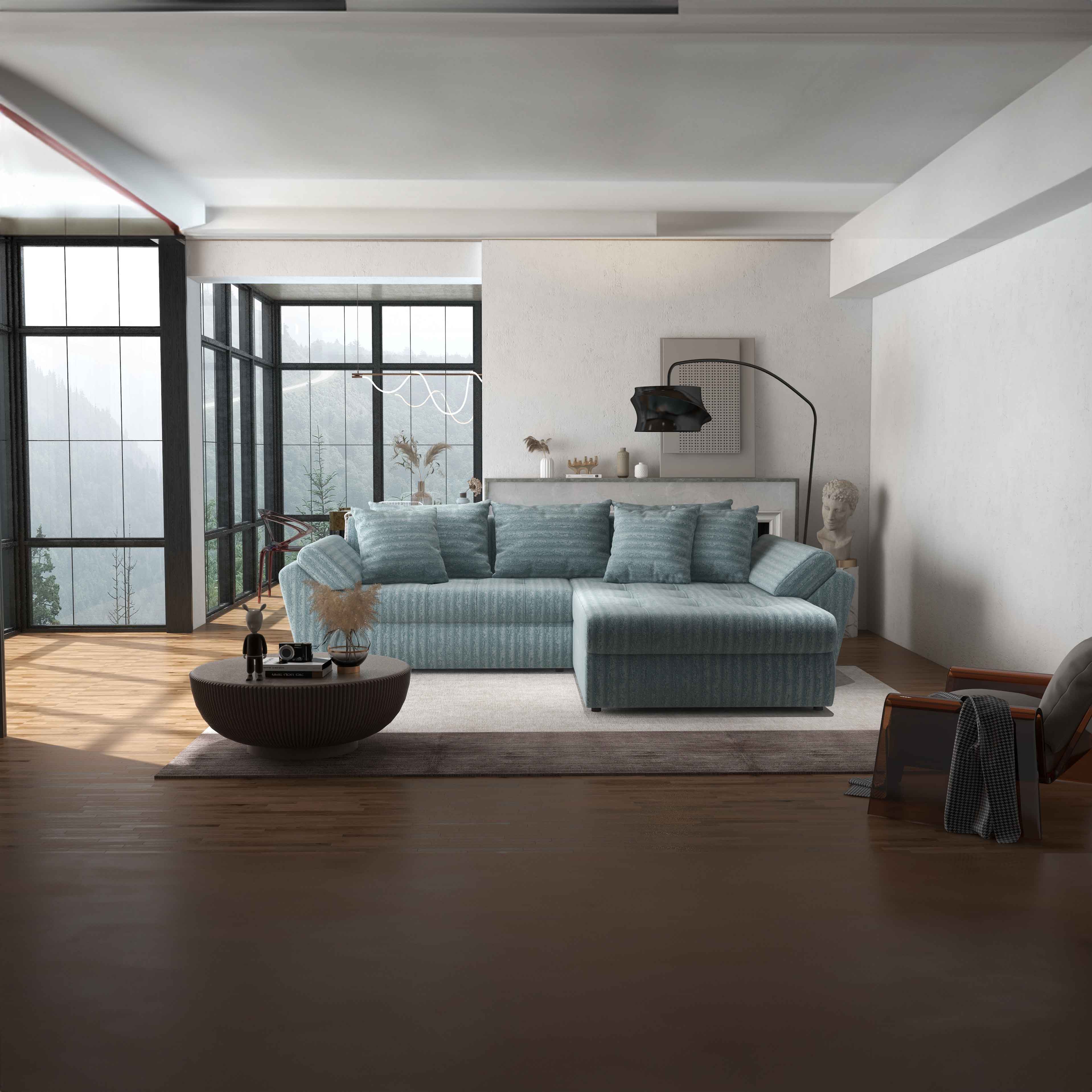 Colțar extensibil dumonde cu ladă de depozitare si sezut confortabil din spuma high-density, Loana Mint Ambience II 270x185 cm