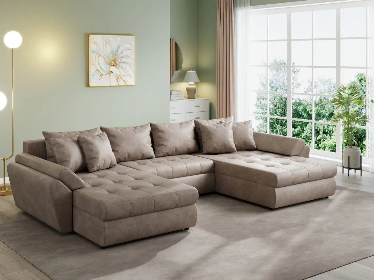 Colțar extensibil dumonde cu ladă de depozitare si sezut confortabil din spuma HR, Loana U Tobago Brown 355x185 cm Fabrica