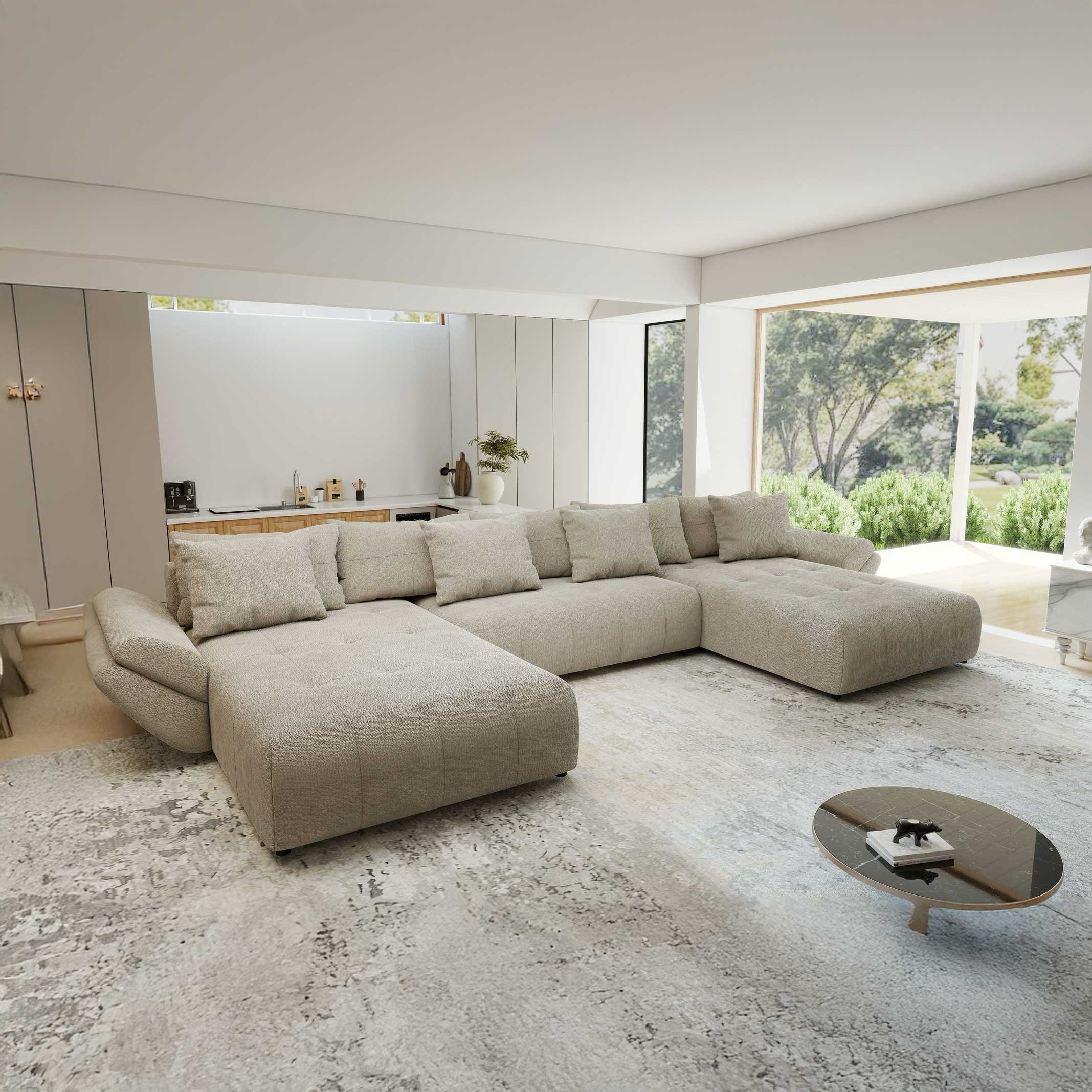 Colțar extensibil dumonde cu ladă de depozitare si sezut confortabil din spuma high-density, Berlin U Vibe Bej 06 380x180 cm