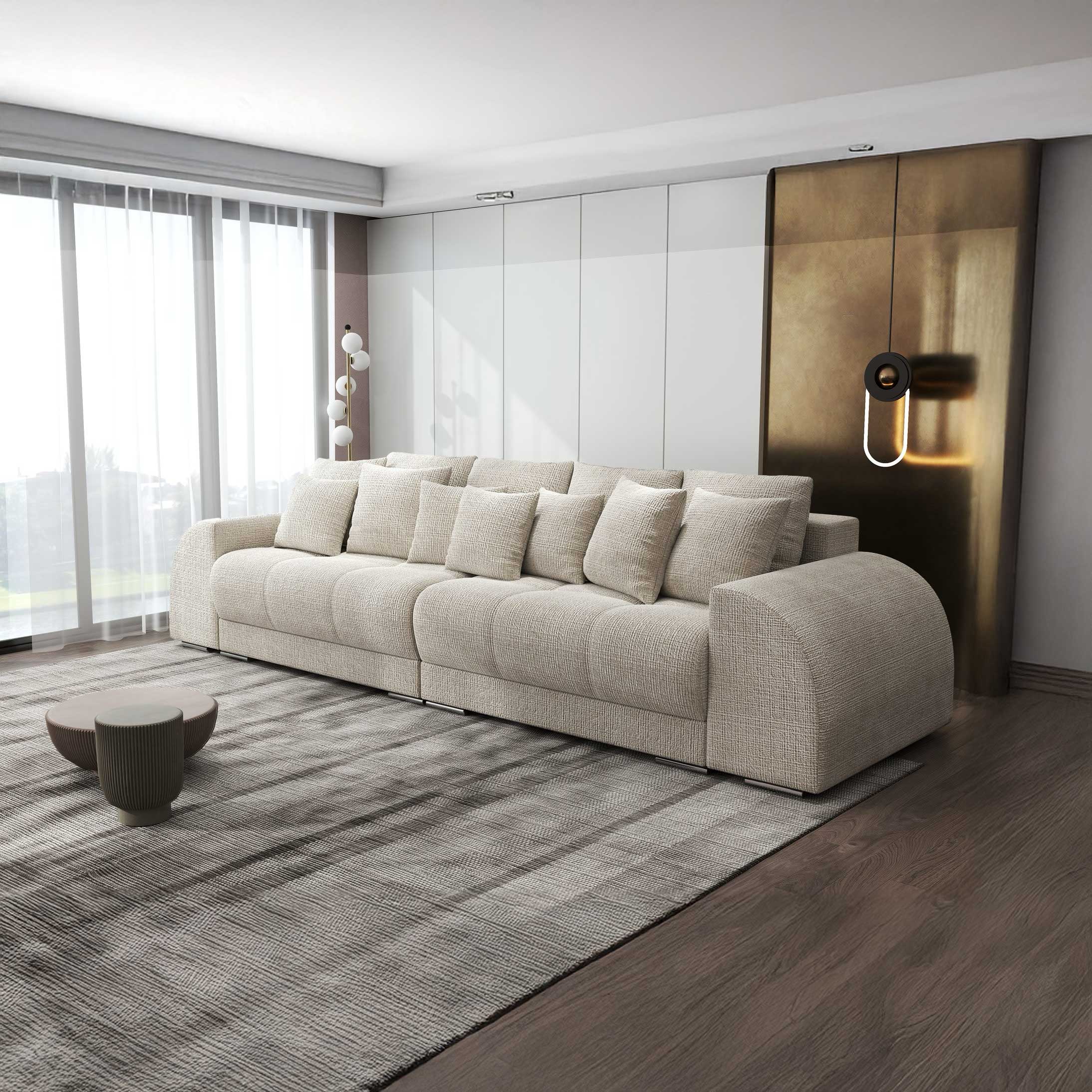 Canapea extensibilă dumonde cu 2 lăzi de depozitare si sezut confortabil din spuma high-density, Verona Cremona Bej 14 310x100 cm