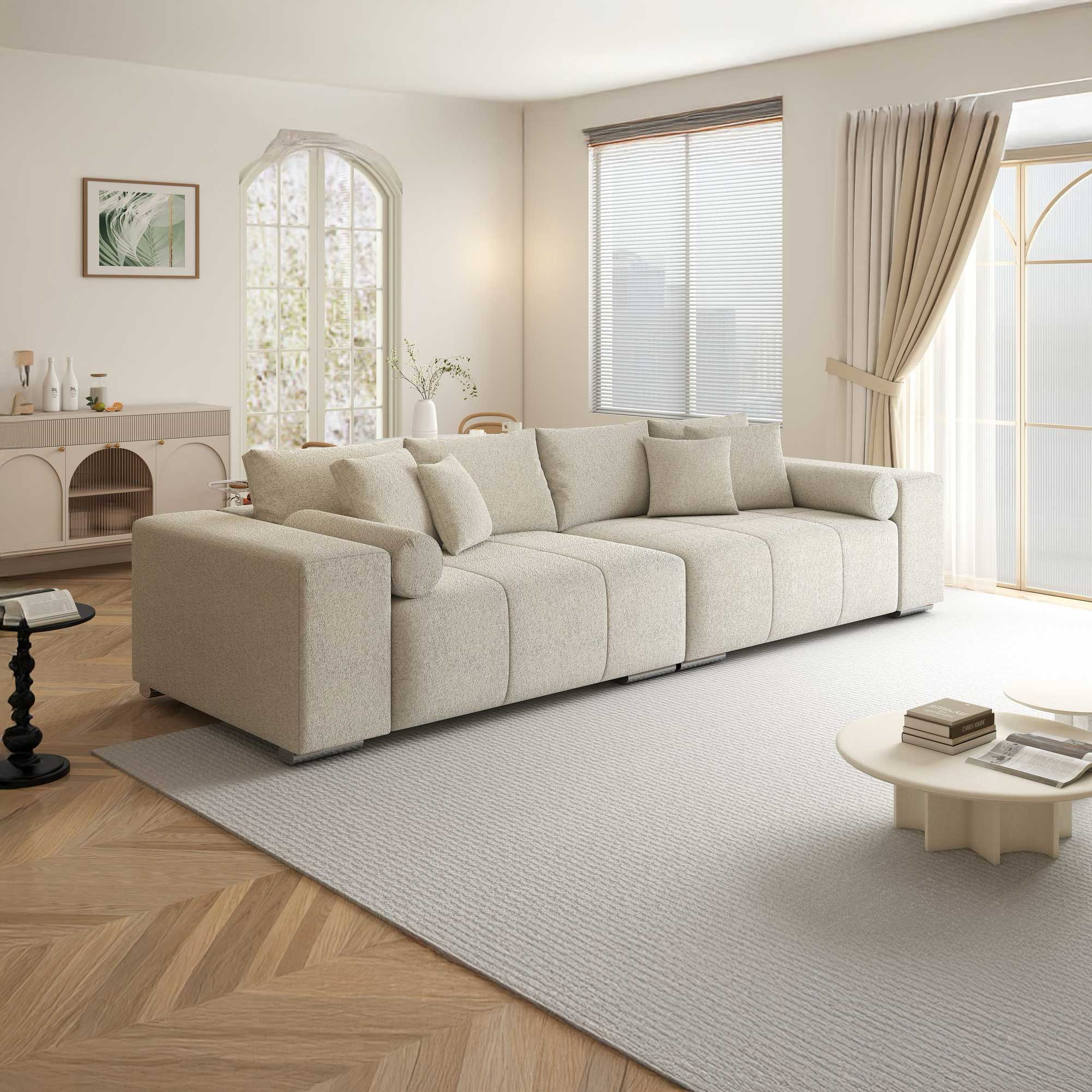 Canapea extensibilă dumonde cu ladă de depozitare si sezut confortabil din spuma high-density, Marbela XXL Monte Bej 03 290x100 cm