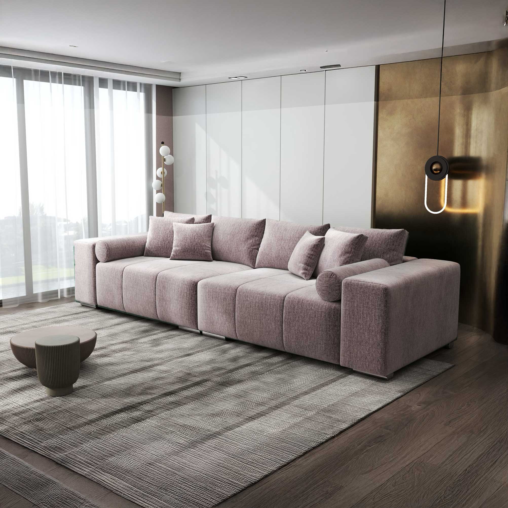 Canapea extensibilă dumonde cu ladă de depozitare si sezut confortabil din spuma high-density, Marbela XXL Monolith Roz Pudrat 62 290x100 cm