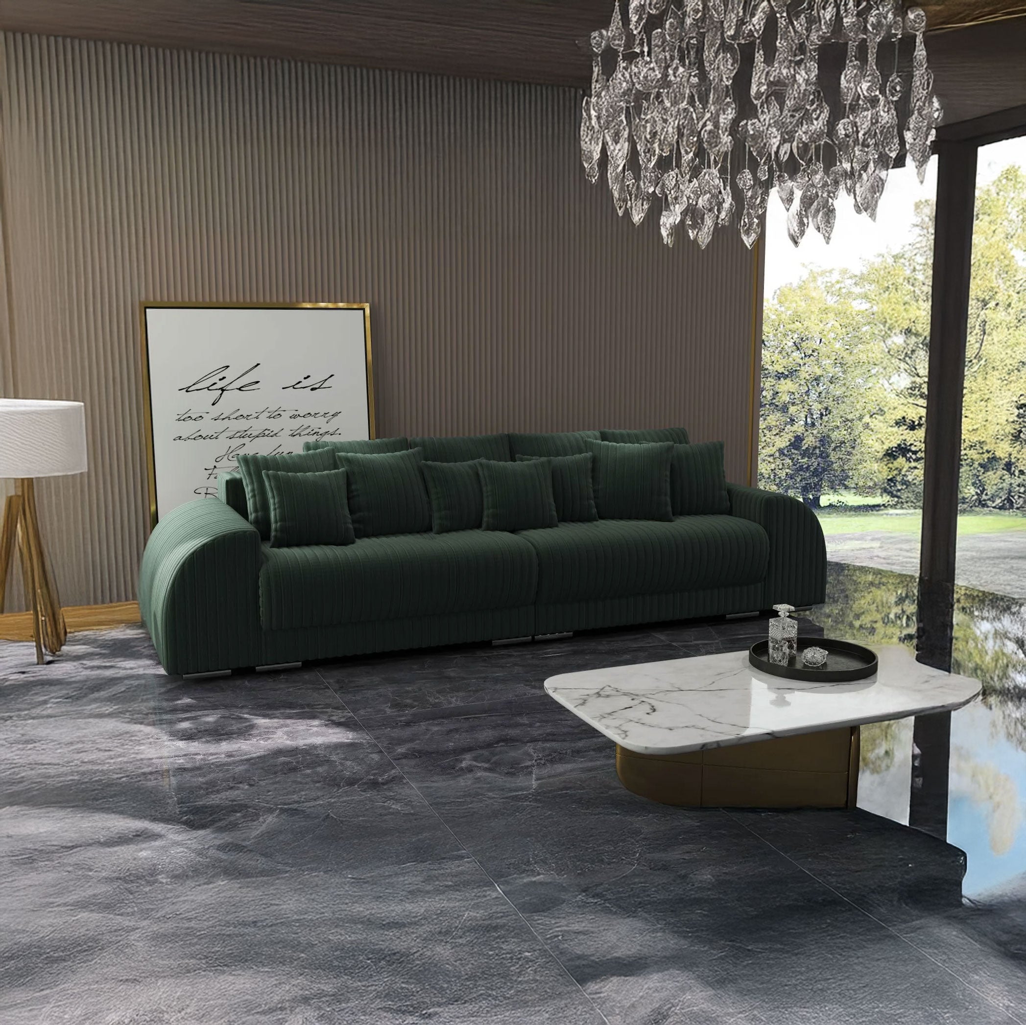 Canapea extensibilă dumonde cu 2 lăzi de depozitare si sezut confortabil din spuma HR, Verona Ambience Green 310x100 cm Fabrica