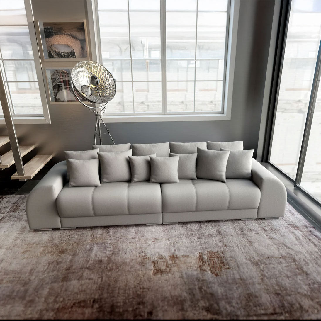 Dumonde kinyitható kanapé 2 tárolórekesszel és kényelmes, nagy sűrűségű habszivacsból készült ülőfelülettel, Verona Enjoy Silver 310x100 cm