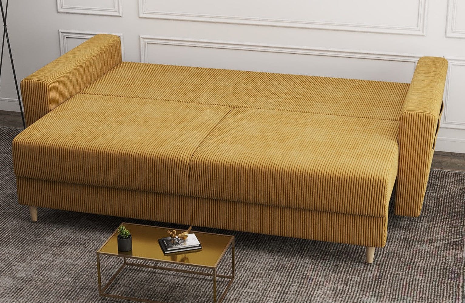 Canapea extensibilă dumonde cu ladă de depozitare si sezut confortabil din spuma HR, Summer Zoom Mustar 225x100 cm fabrica