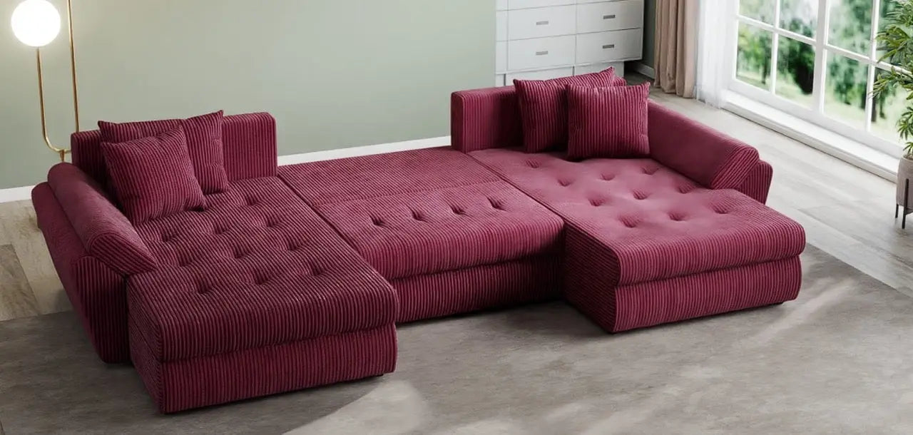 Colțar extensibil dumonde cu ladă de depozitare si sezut confortabil din spuma HR, Loana U Zoom Red 355x185 cm Fabrica