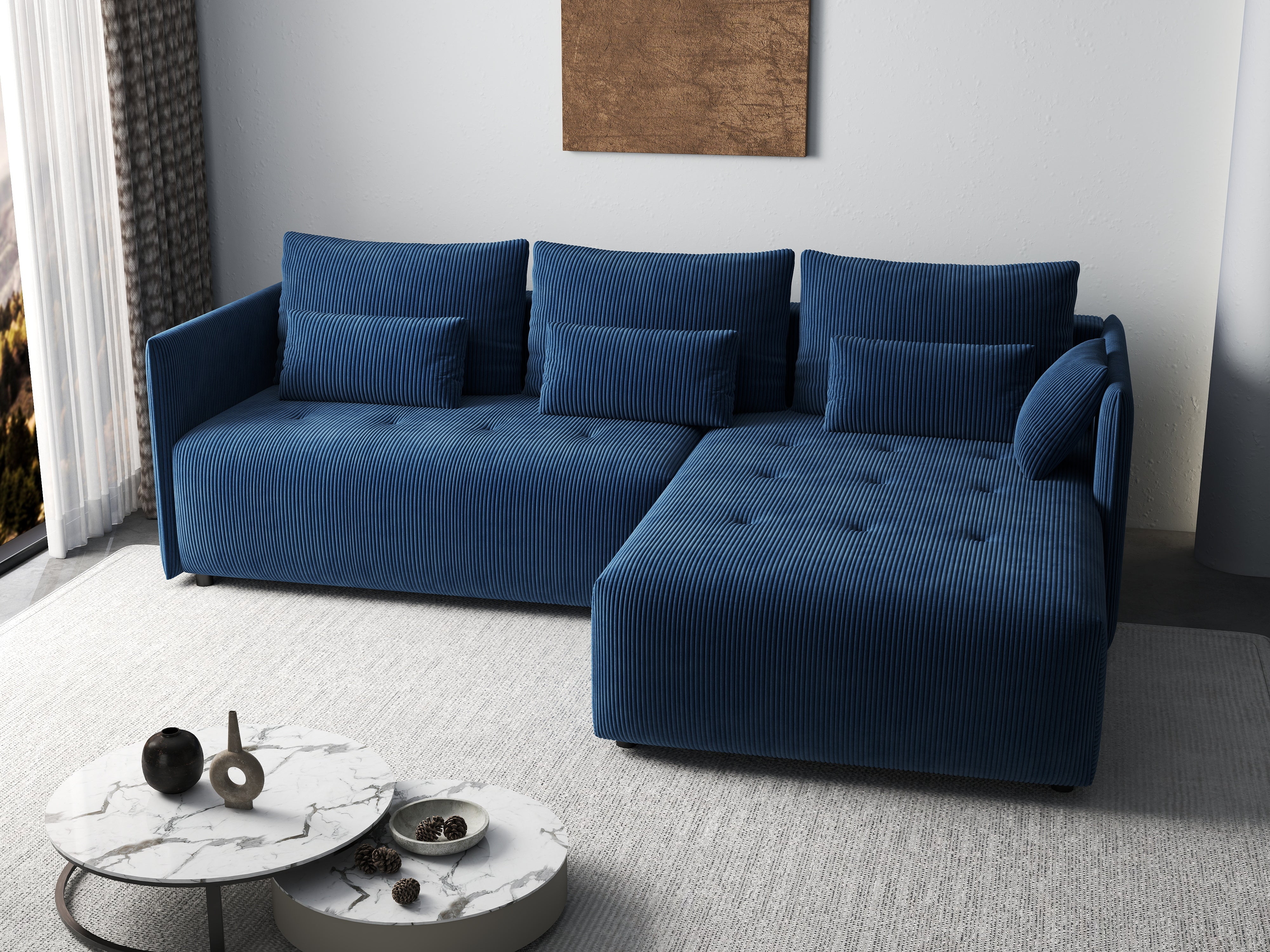 Colțar extensibil dumonde cu ladă de depozitare si sezut confortabil din spuma HR, Malta Zoom Blue 235x185 cm Fabrica