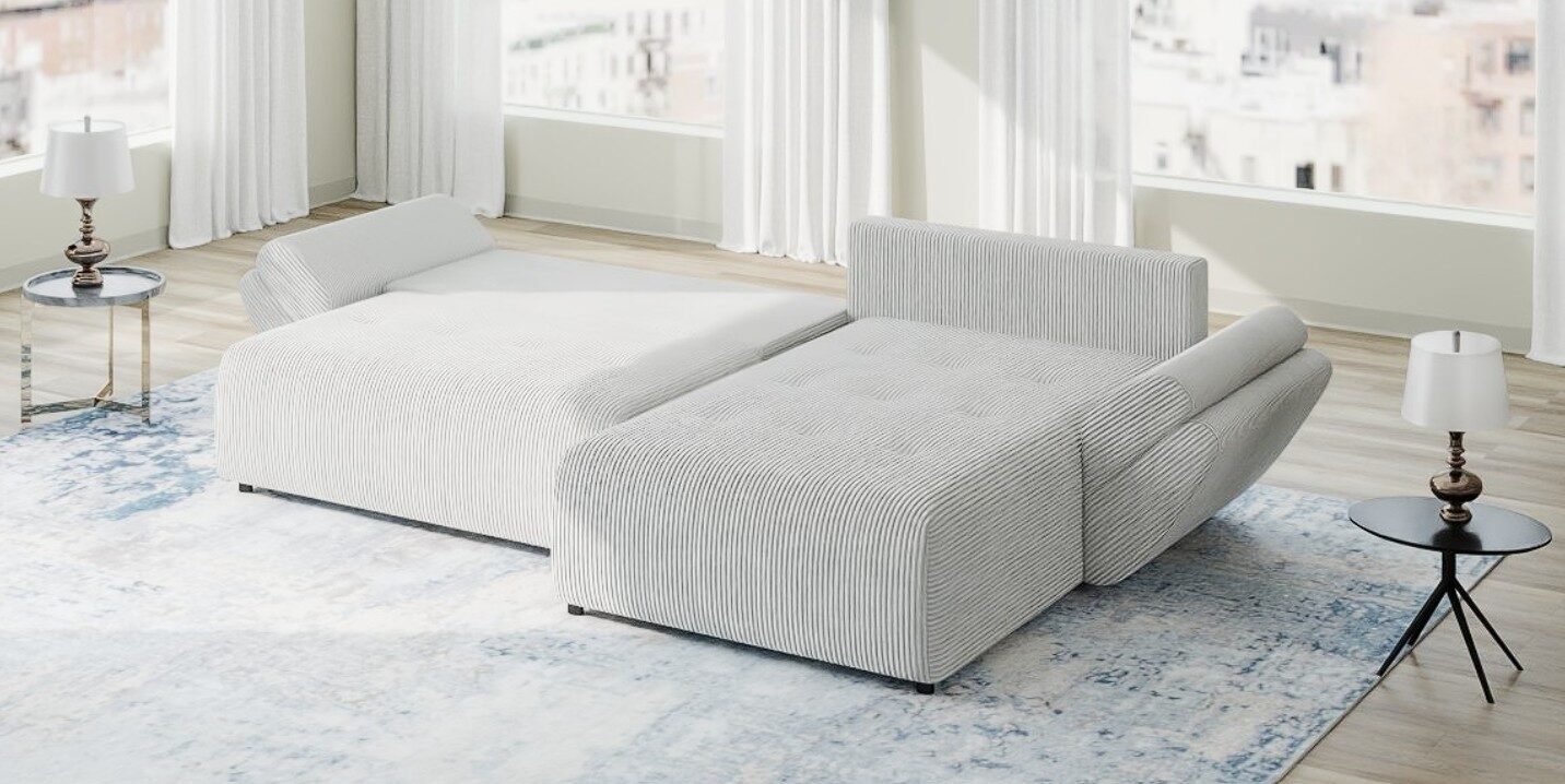 Colțar extensibil dumonde cu ladă de depozitare si sezut confortabil din spuma high-density, Berlin Arena Bej 20 II 280x185 cm