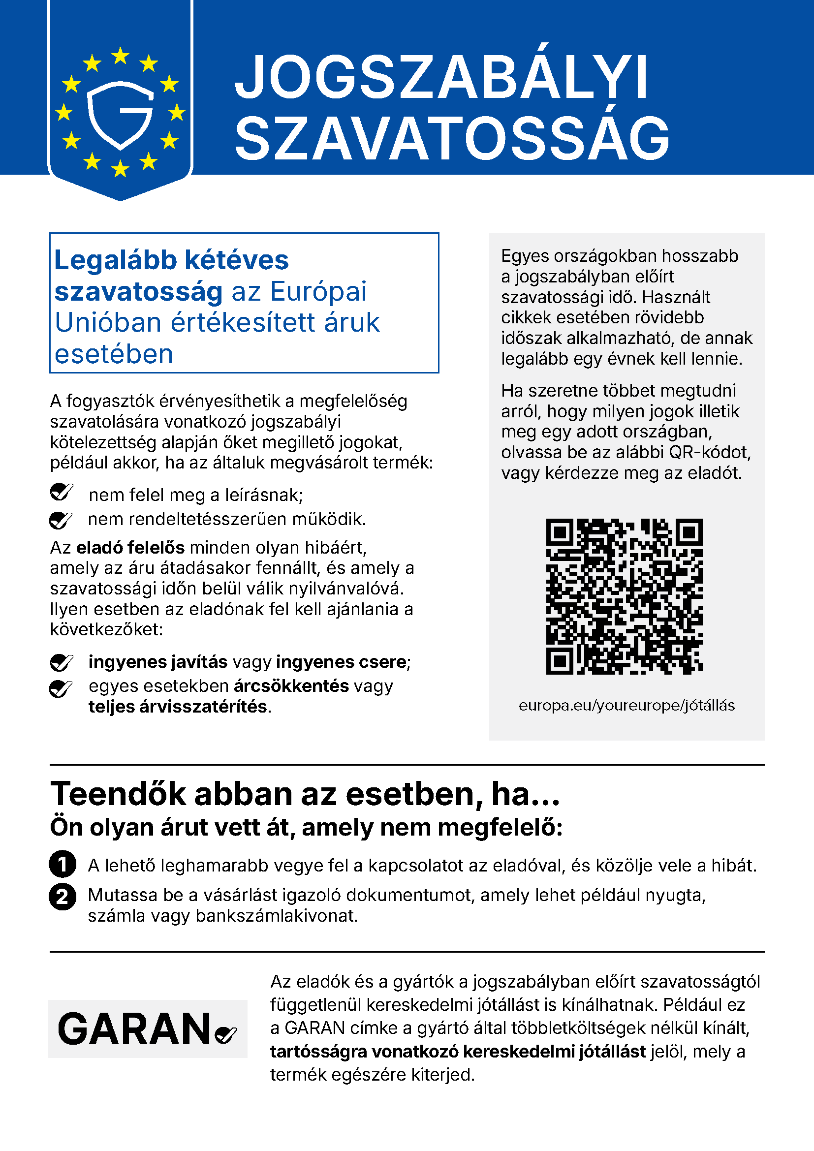 Az Európai Unió hivatalos tájékoztatója a jogszabályi megfelelőségi garanciáról